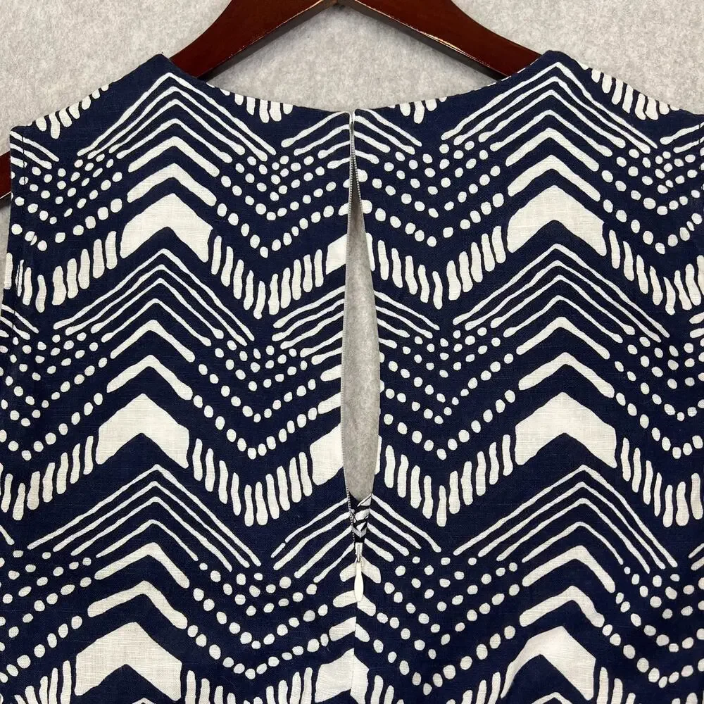 J. Crew Navy Blue White Cotton Linen Blend Sleeveless Jumpsuit Size 4